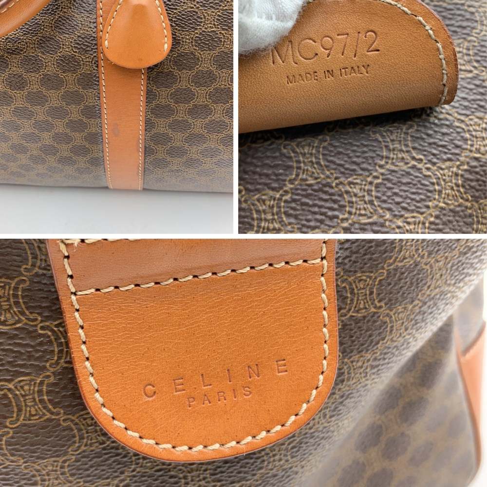 CELINE Vintage Brown Macadam Canvas Duffel Duffle Weekend Bag - Picture 5 of 8